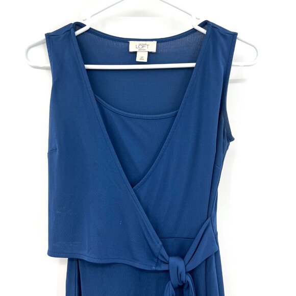 Loft Deep Blue Faux Wrap Sleeveless Midi Dress Women's 0P - Picture 2 of 6
